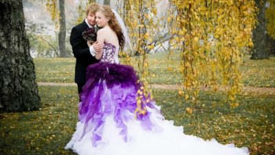 Purple and gray wedding dress