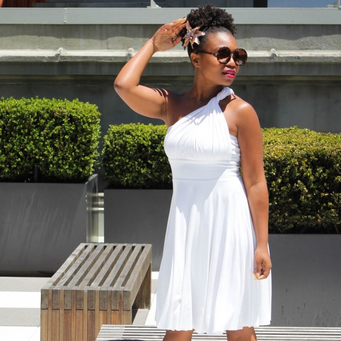 Red and white dress for wedding guest